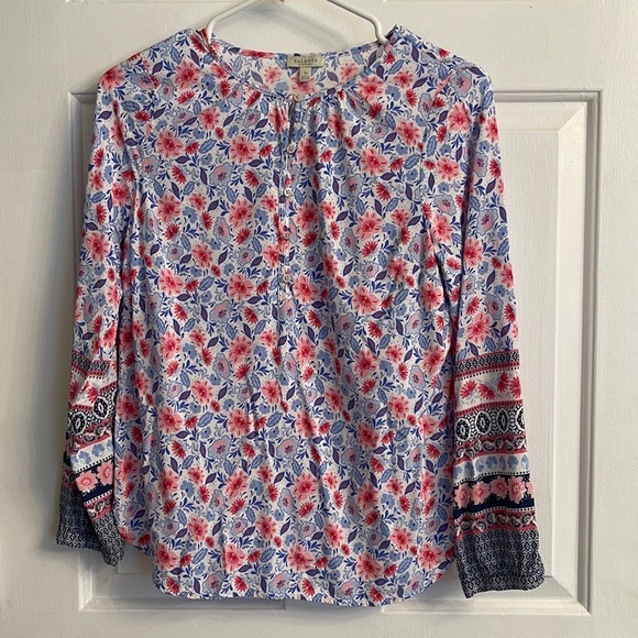 Talbots Tops - Talbots Petite Floral Boho Blouse Size SP – Long Sleeve Button Front Top